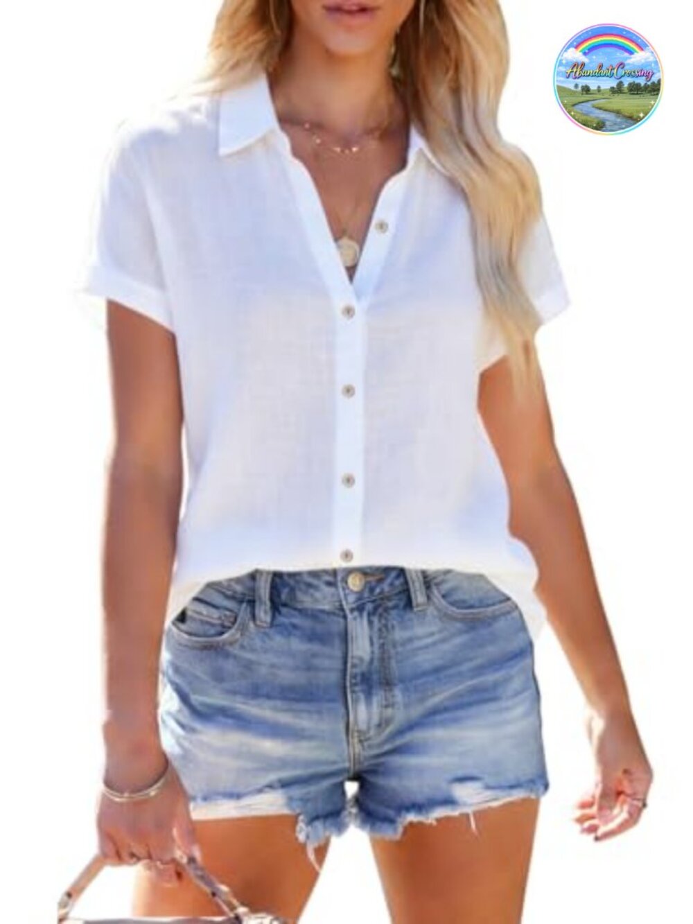 Linen Button Down Shirt Womens Short Sleeve Blouse Beach Vacation Top